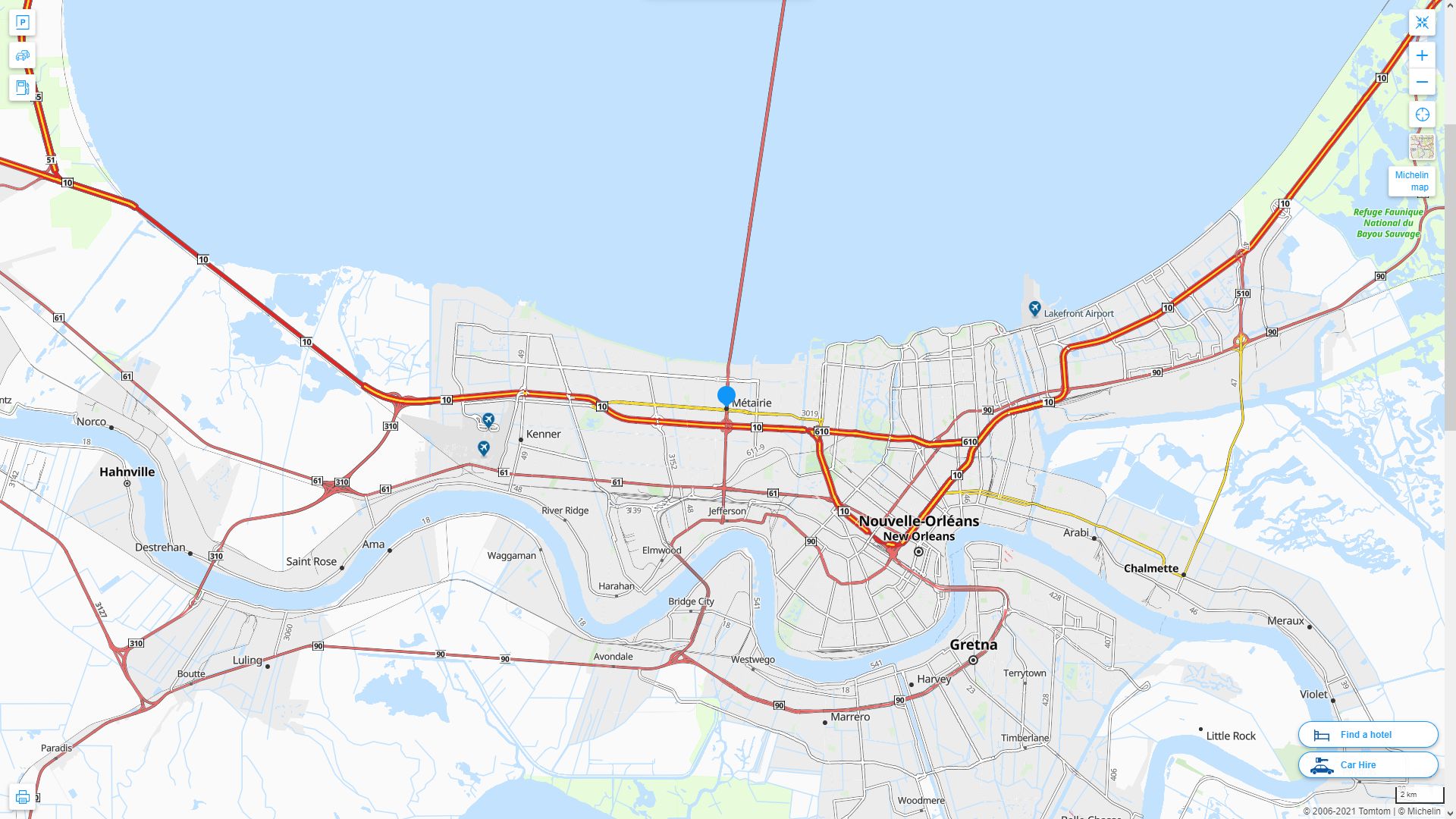 Metairie Louisiana Highway and Road Map